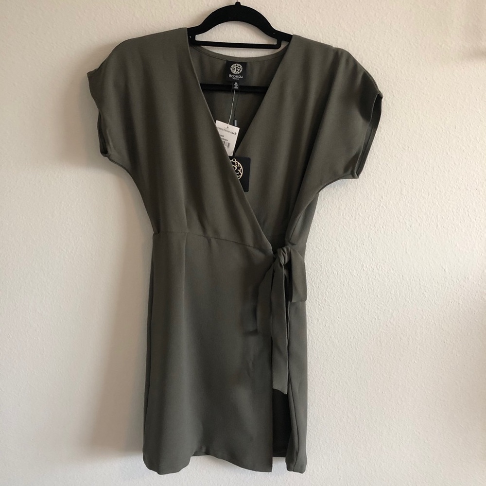 Bobeau Cap Sleeve Crepe Wrap Dress (Petite)